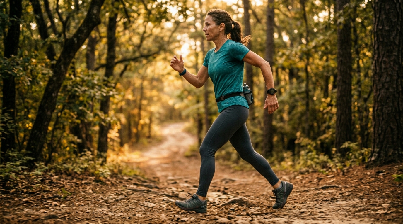 Power walking on a scenic trail for walking for weight loss